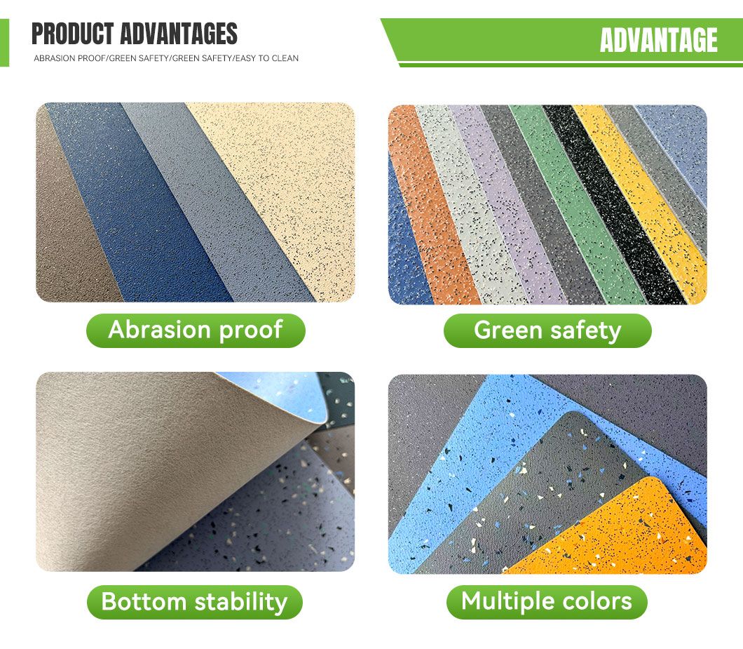 Our Flooring is good at abrasion proof, green safety, bottom stability and has multiple colors